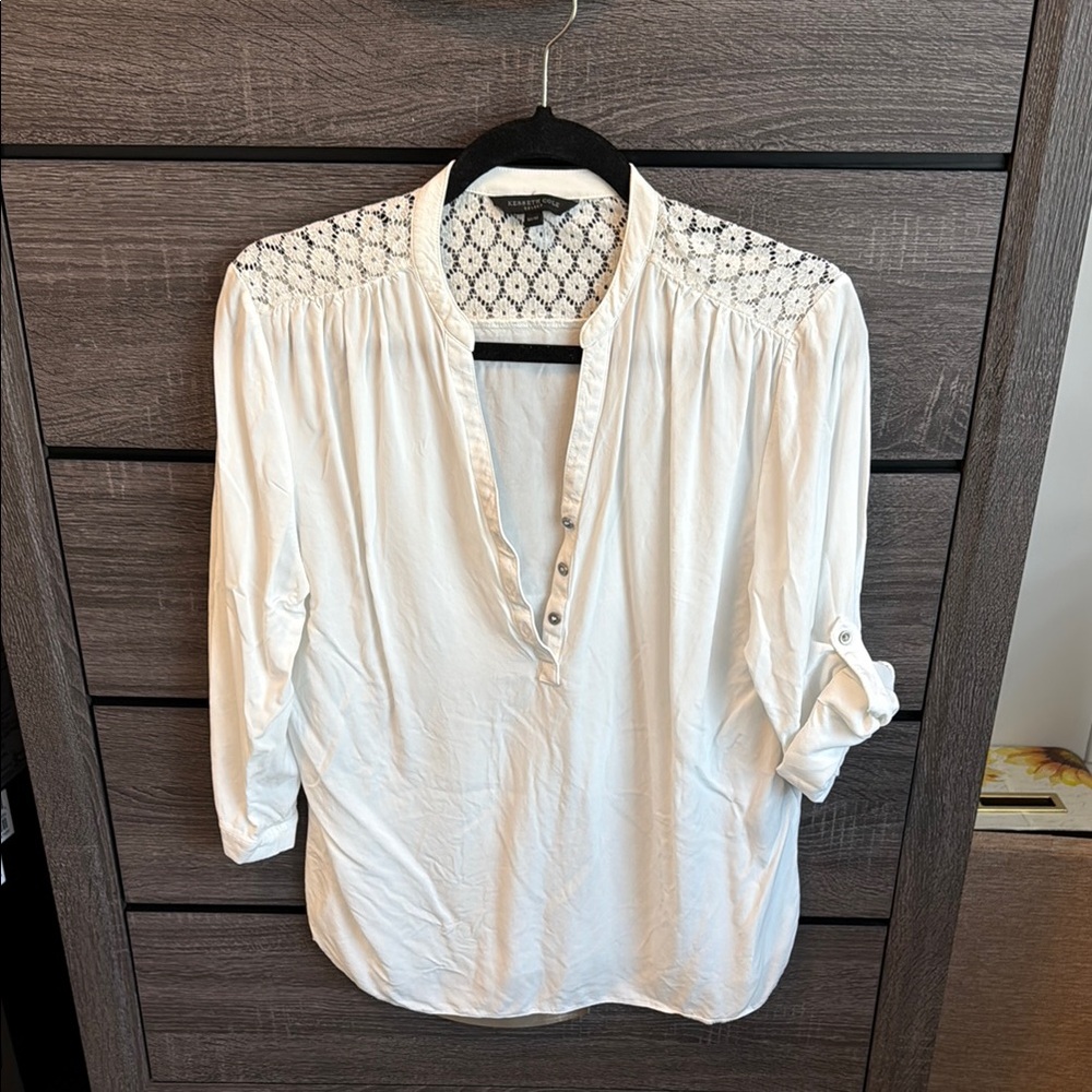 Elegant White Lace Accent Women's Top